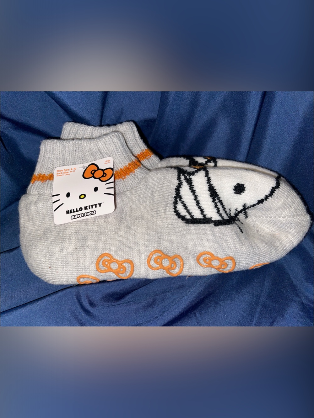 Hello Kitty Light Gray & Orange Slipper Socks
